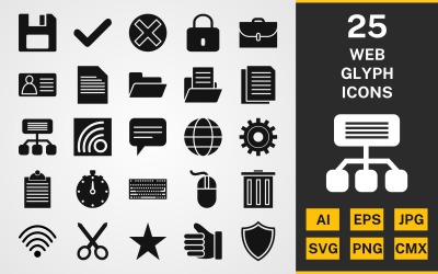 Conjunto de ícones de 25 Web GLYPH PACK