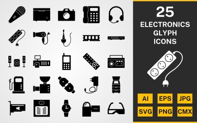 25 електронних пристроїв GLYPH PACK Icon Set