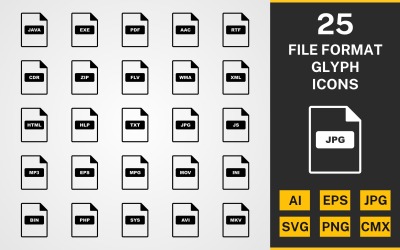 25 formats de fichiers GLYPH PACK Icon Set