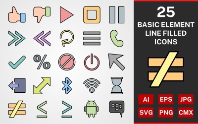 25 Grundelemente LINE FILLED PACK Icon Set