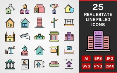 25 Набір піктограм набору ліній нерухомості