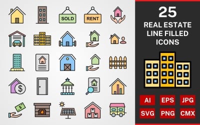 25 Real Estate LINE FILLED PACK Icon Set