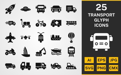 25 Sada ikon GLYPH PACK pro přepravu