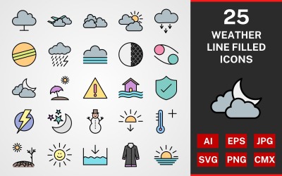 25 Set di icone PACCHETTO PIENO LINEA Meteo