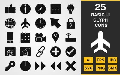 25 Zestaw ikon pakietu GLYPH PACK podstawowego interfejsu użytkownika
