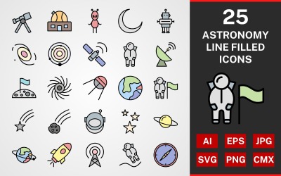 25 zestaw ikon wypełnionych linii astronomii