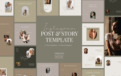 Beauty Minimalist Instagram Post & Story Template for Social Media