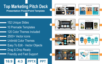 Top Marketing Pitch Deck bemutató PowerPoint sablon