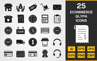 Набор иконок 25 Ecommerce GLYPH PACK