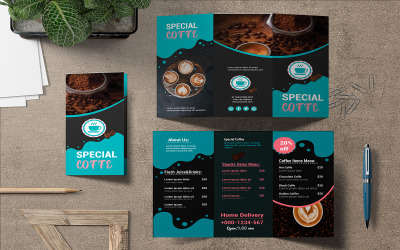 Brochure ripiegata tri caffè speciale - modello di identità aziendale