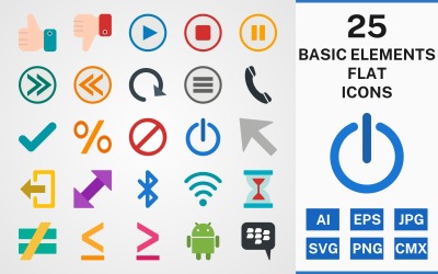 25 basiselementen FLAT PACK Icon Set