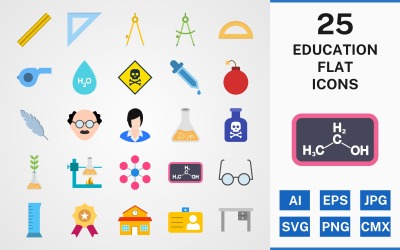 25 EDUCATION FLAT PACK Icon Set