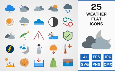 25 Ensemble d&amp;#39;icônes météo FLAT PACK