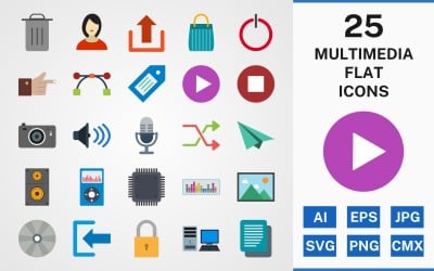25 MULTIMEDIA FLAT PACK Icon Set