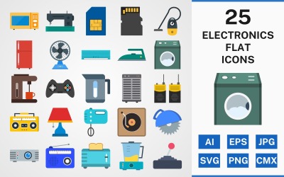 25 URZĄDZEŃ ELEKTRONICZNYCH FLAT PACK Zestaw ikon