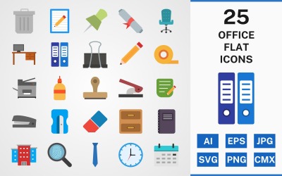 25 Zestaw ikon pakietu Office Flat Pack