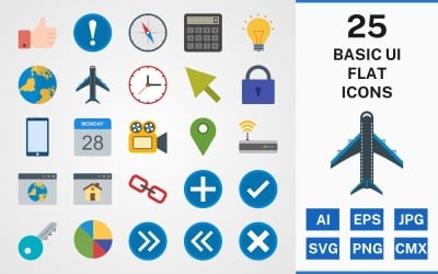 25 Basic UI FLAT PACK Icon Set