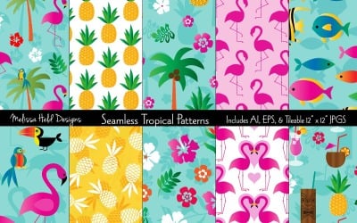 Seamless Tropical Flamingo Pineapple Pattern