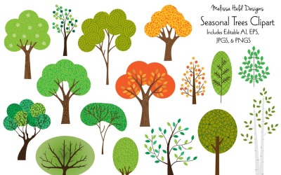 Seasonal Trees Vector Clipart Illustration 115530