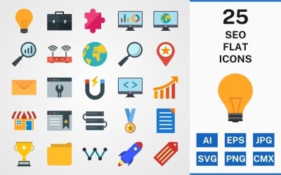 25 SEO FLAT PACK Ikonuppsättning