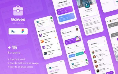 Template Elementi UI #115537 "Gawee - Job Portal iOS App Design UI Figma & PSD Template"