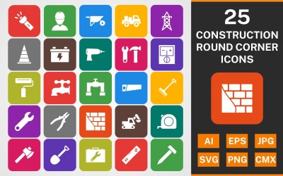 25 CONSTRUCTION ROUND CORNER GLYPH PACK图标集