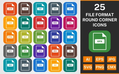 25 DATEIFORMAT RUNDE ECKE GLYPH PACK Icon Set