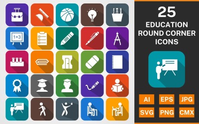 25 Education Round Corner Shadowed PACK图标集