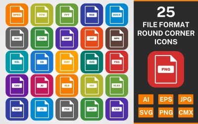 25 FILE FORMAT ROUND ANGOLO GLYPH PACK Icon Set