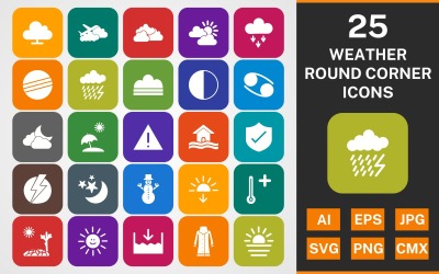 Набор иконок 25 WEATHER Round Corner Glyph PACK