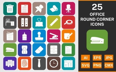 25 OFFICE ROUND CORNER GLYPH PACK Icon Set