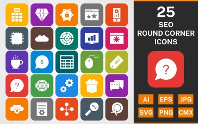 25 SEO ronde hoek Glyph PACK Icon Set