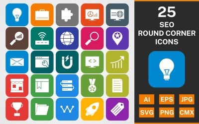 25 SEO Round Corner Glyph PACK Icon Set