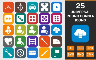 25 UNIVERSAL RUND HÖRN GLYPH PACK Ikonuppsättning