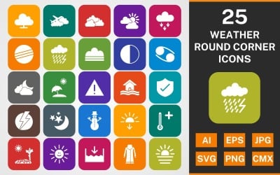25 Zestaw ikon pakietu glifów Round Corner WEATHER