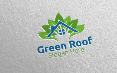 Modèle de logo de toit vert immobilier 47