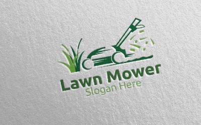 Lawn Mower Gardener Mowing 3 Logo Template