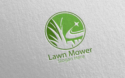 Modelo de logotipo para cortador de grama, jardineiro, sega 7