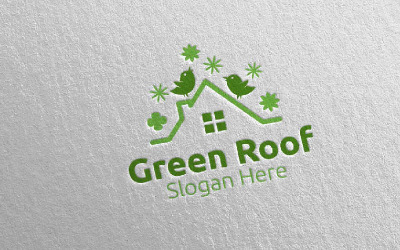 Modèle de logo de toit vert immobilier 53