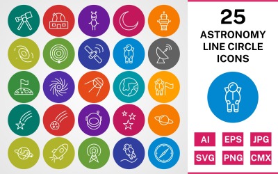 25 ASTRONOMY LINE CIRCLE PACK Ikonuppsättning