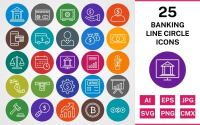 25 BANKING LINE CIRCLE PACK Icon Set
