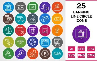 25 BANKLINE CIRCLE PACK Ikonuppsättning