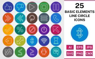 Conjunto de iconos de 25 ELEMENTOS BÁSICOS LINE CIRCLE PACK