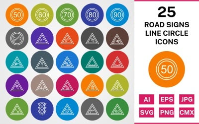 25道路标志线圆包图标集