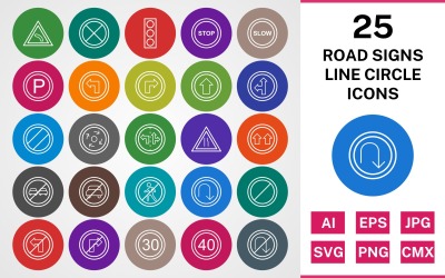 25道路标志线圆包图标集