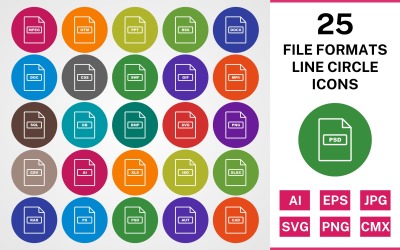 25 DATEI FORMAT LINE CIRCLE PACK Icon Set