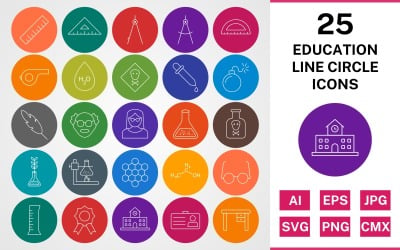 25 EDUCATION LINE CIRCLE PACK Icon Set