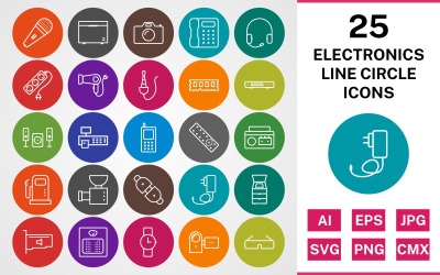 25 ELEKTRONISKA ENHETER LINE CIRCLE PACK Ikonuppsättning