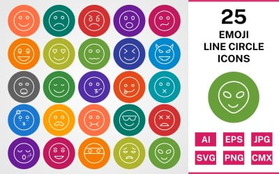 25 EMOJI LINE CIRCLE PACK Ikonuppsättning