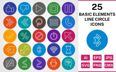 Ensemble d&amp;#39;icônes 25 ELEMENTS BASIC LINE CIRCLE PACK